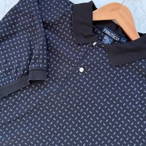Vintage Nautica Men’s Black Geometric Print Polo 90s Y2K Made in Canada L